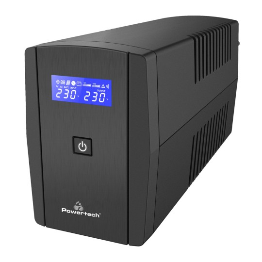 Powertech PT-1296 UPS Line Interactive με Οθόνη 1100VA 660W 2x Schuko