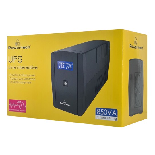Powertech PT-1295 UPS Line Interactive με Οθόνη 850VA 510W 2x Schuko