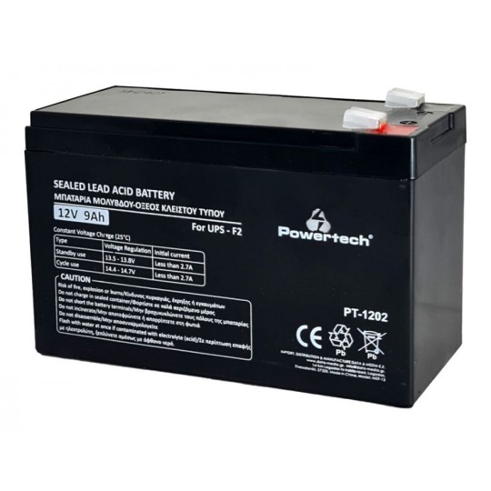 Powertech PT-1202 Μπαταρία Μολύβδου για UPS 12V 9Ah F2
