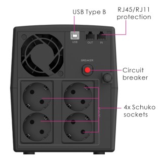 Powertech PT-1298 UPS Line Interactive με Οθόνη 2200VA 1320W 4x Schuko 2x RJ45/RJ11 USB Type B