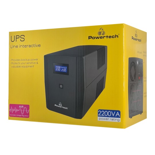 Powertech PT-1298 UPS Line Interactive με Οθόνη 2200VA 1320W 4x Schuko 2x RJ45/RJ11 USB Type B