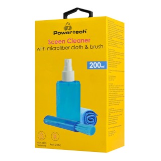 Powertech PT-1313 Σπρέι Καθαρισμού Οθόνης με Πανί Μικροϊνών & Βουρτσάκι 200ml