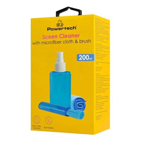 Powertech PT-1313 Σπρέι Καθαρισμού Οθόνης με Πανί Μικροϊνών & Βουρτσάκι 200ml