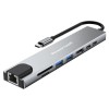 Powertech PT-1536 Docking Station  8 Θυρών USB-C Σύνδεση 87W PD 100Mbps Γκρι