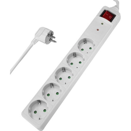 POWERTECH PT-882 Πολύπριζο Ασφαλείας  5x Schuko, 16A, 3m, Λευκό