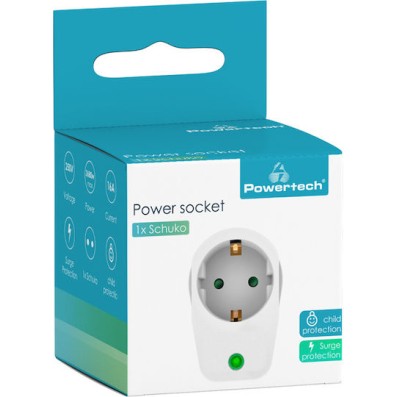 POWERTECH PT-996 Αντάπτορας Ρεύματος, 1 Θέση schuko, 16A, 3680W, Λευκός
