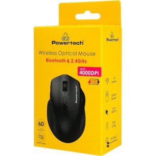 POWERTECH PT-1578 Ασύρματο Ποντίκι , 2.4GHz & Bluetooth, έως 4000DPI, Μαύρο