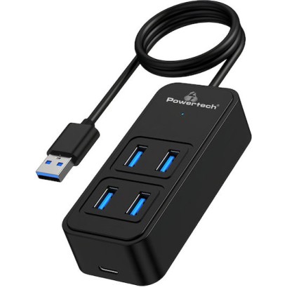 POWERTECH PTR-0157 USB 3.2 hub  4x Θυρών, 5Gbps, USB Σύνδεση, 1m, Μαύρο