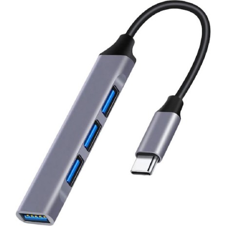 POWERTECH PT-1113 USB Hub , 4xΘυρών, 5Gbps, USB-C Σύνδεση, Γκρι
