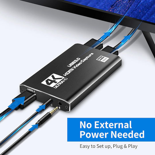 POWERTECH CAB-H164 Video Capture , HDMI/USB Σύνδεση, 4K/60Hz, Μαύρο