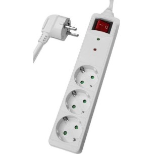POWERTECH PT-879 Πολύπριζο Ασφαλείας , 3x Schuko, 16A, 1.5m, Λευκό