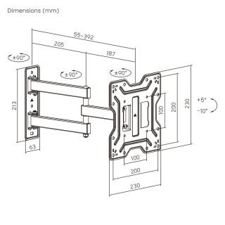 Powertech PT-1556 Επιτοίχια Βάση Τηλεόρασης 23-43" έως 30kg Full Motion