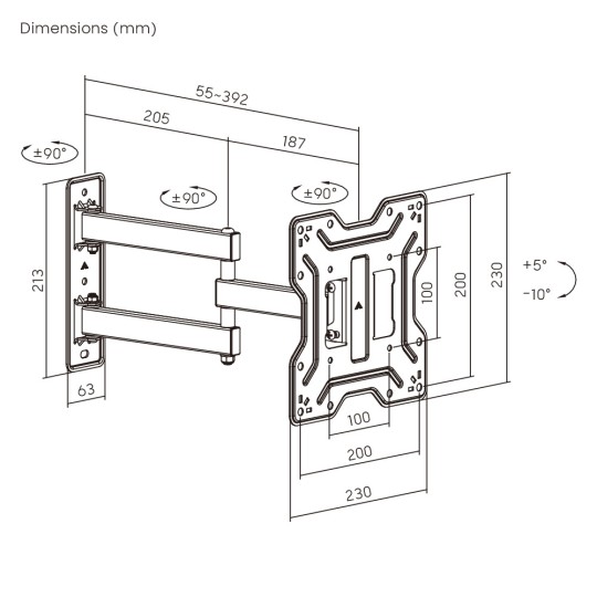Powertech PT-1556 Επιτοίχια Βάση Τηλεόρασης 23-43" έως 30kg Full Motion