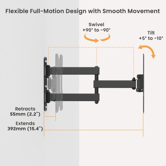 Powertech PT-1556 Επιτοίχια Βάση Τηλεόρασης 23-43" έως 30kg Full Motion