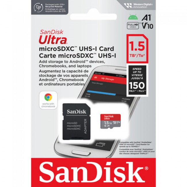 SanDisk 1.5TB Ultra UHS-I microSDXC Memory Card with SD Adapter (SDSQUAC-1T50-GN6MA)