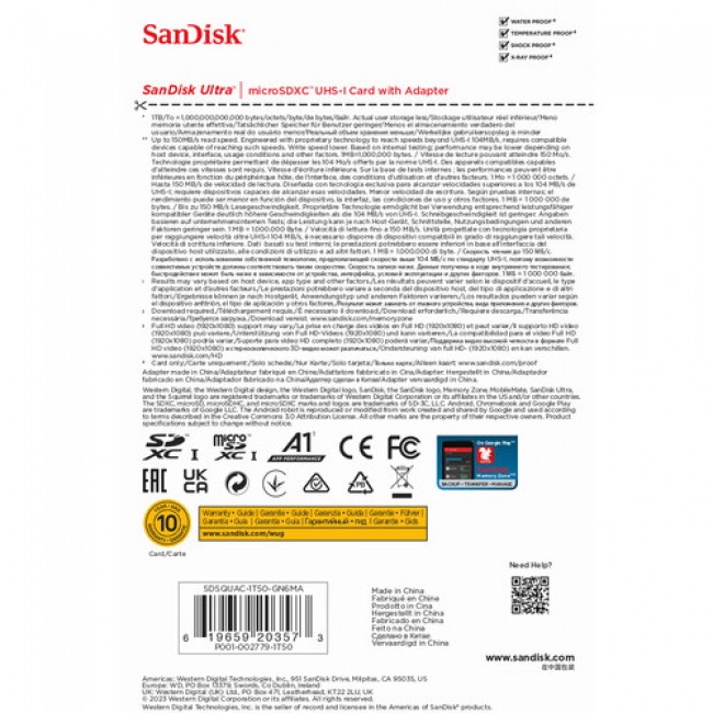 SanDisk 1.5TB Ultra UHS-I microSDXC Memory Card with SD Adapter (SDSQUAC-1T50-GN6MA)