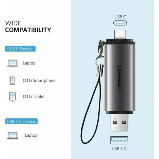 Ugreen Card Reader Type-C για SD/microSD Γκρι 50706