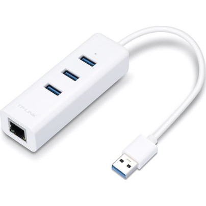 TP-LINK UE330 v2 USB 3.0 Hub 3 Θυρών με σύνδεση USB-A / Ethernet Λευκό