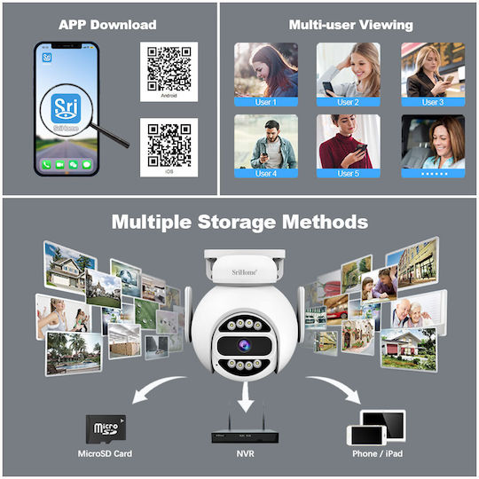 Sricam SH047 IP Κάμερα Παρακολούθησης Wi-Fi Full HD+ 4MP Αδιάβροχη