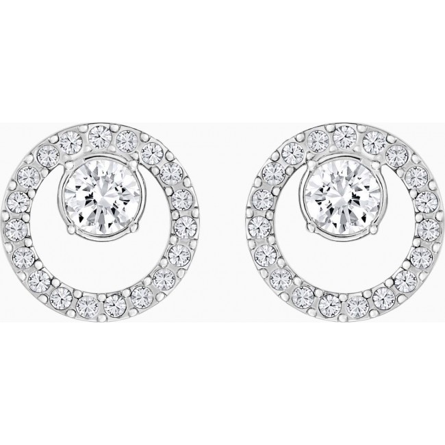 Swarovski Creativity Circle Pierced Earrings, Small, White, Rhodium Plating 5201707