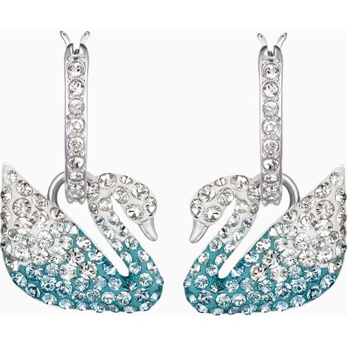 Swarovski Iconic Swan pierced earrings, Swan, Blue, Rhodium plated 5512577 Επιροδιομένο