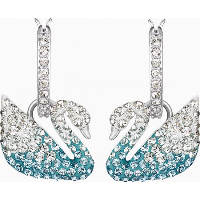 Swarovski Iconic Swan pierced earrings, Swan, Blue, Rhodium plated 5512577 Επιροδιομένο