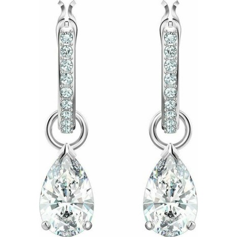 Swarovski Attract Pear Mini Hoop Pierced Earrings, White, Rhodium Plated 5563119 Επιροδιομένο