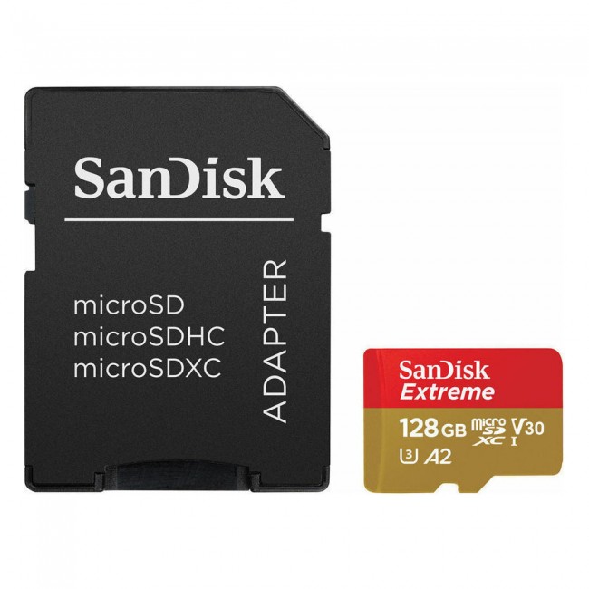 Sandisk Extreme microSDXC 128GB Class 10 U3 V30 A2 UHS-I με αντάπτορα (SDSQXAA-128G-GN6GN)