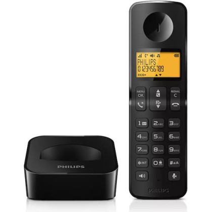 PHILIPS D2601B-34 Ασύρματο Τηλέφωνο με Ελληνικό Μενού Μαύρο
