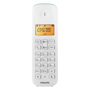 PHILIPS D1601T-34 Ασύρματο Τηλέφωνο με Ελληνικό Μενού Λευκό-Πράσινο