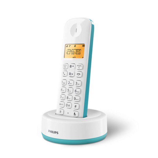 PHILIPS D1601T-34 Ασύρματο Τηλέφωνο με Ελληνικό Μενού Λευκό-Πράσινο