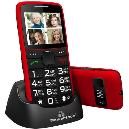Powertech Sentry Eco PTM-25 Dual SIM Κινητό με Μεγάλα Κουμπιά (Ελληνικό Μενού) Κόκκινο