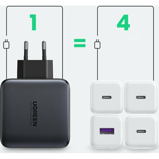 Ugreen Φορτιστής Χωρίς Καλώδιο με Θύρα USB-A και 3 Θύρες USB-C 100W Power Delivery / Quick Charge 4+ Μαύρος (CD226)