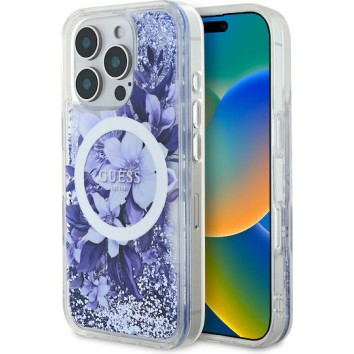 Guess “Liquid Glitter Flower" Θήκη προστασίας από σκληρό πλαστικό – iPhone 16 Pro (Μωβ – GUHMP16LLFMWTU)