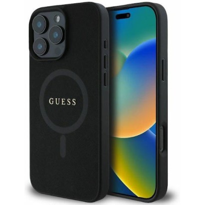 Guess Saffiano Classic Logo Back Cover Πλαστικό Μαύρο iPhone 16 Pro (GUHMP16LPSAHMCK)