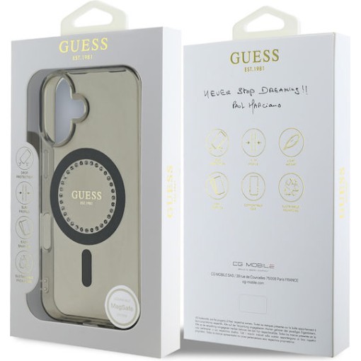 Guess Rhinestones - MagSafe Σκληρή Θήκη με Πλαίσιο Σιλικόνης iPhone 16 Black (GUHMP16SPFTDTEK)