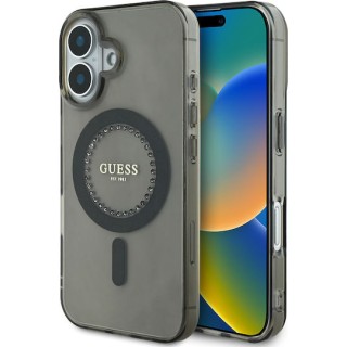 Guess Rhinestones - MagSafe Σκληρή Θήκη με Πλαίσιο Σιλικόνης iPhone 16 Black (GUHMP16SPFTDTEK)