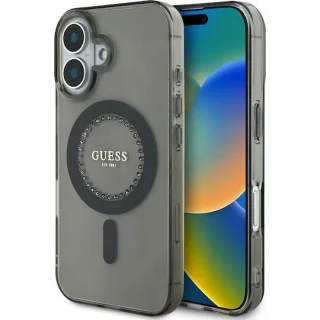 Guess Rhinestones - MagSafe Σκληρή Θήκη με Πλαίσιο Σιλικόνης iPhone 16 Black (GUHMP16SPFTDTEK)