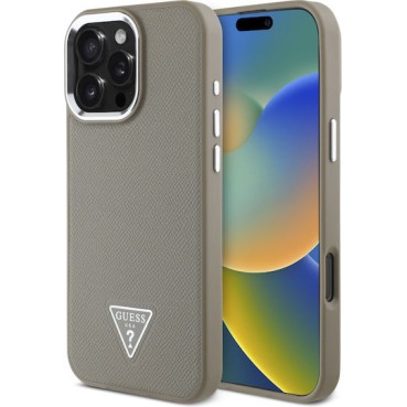 Guess Magsafe “Triangle Logo” Grained PU Case iPhone 16 Pro Max Καφέ – GUHMP16XPGTSPSW