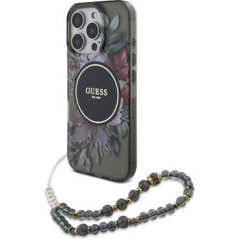 Guess Magsafe “Flowers with Pearl Strap” Hard Case iPhone 16 Pro Max  (Μαύρο – GUHMP16XHFWBRCESK)