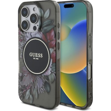 Guess Magsafe “Flowers with Pearl Strap” Hard Case iPhone 16 Pro (Μαύρο – GUHMP16LHFWBRCESK)