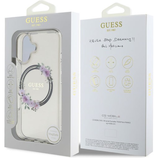 Guess “Flower Wreath” Hard Case iPhone 16 (Μαύρο – GUHMP16SHFWFCK)
