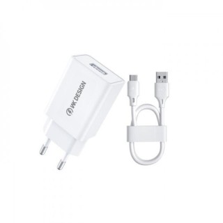 WK Φορτιστής με Θύρα USB-A και Καλώδιο USB-C 10W (WP-U118) Λευκός