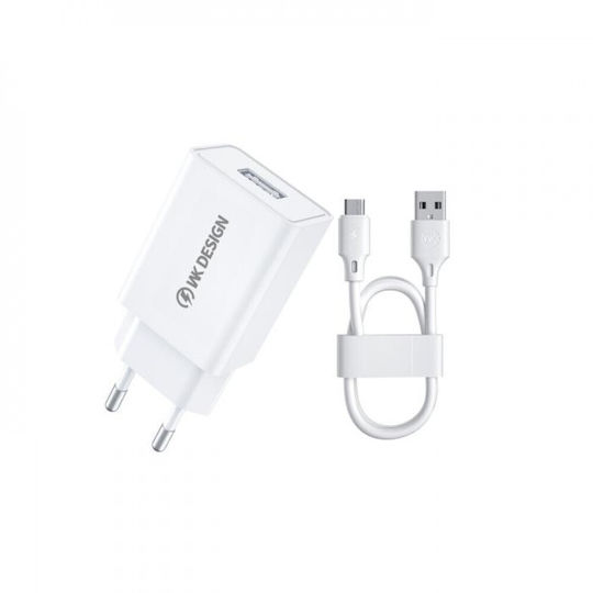 WK Φορτιστής με Θύρα USB-A και Καλώδιο USB-C 10W (WP-U118) Λευκός WK Φορτιστής με Θύρα USB-A και Καλώδιο USB-C 10W (WP-U118) Λευκός