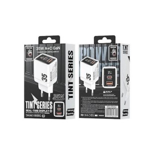 WK Φορτιστής Χωρίς Καλώδιο GaN με Θύρα USB-A και Θύρα USB-C 35W Power Delivery Λευκός (WP-U25)