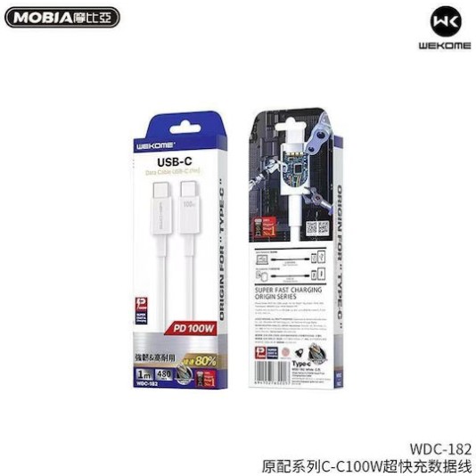 WK WDC-182 USB 2.0 Cable USB-C male - USB-C 100W Λευκό 1m (250682)