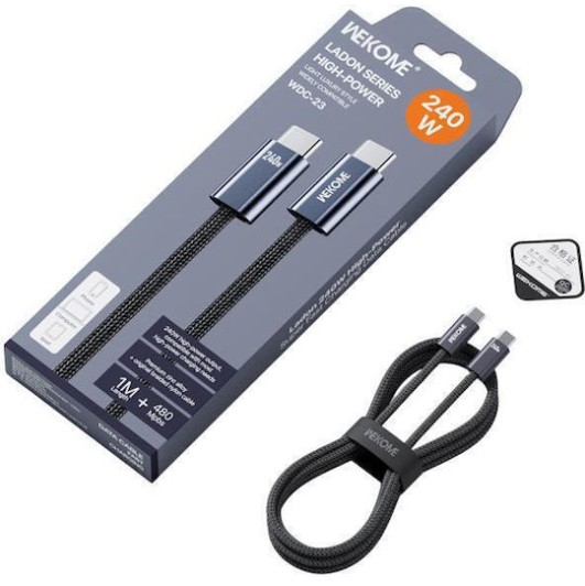 WK Braided USB 2.0 Cable USB-C male - USB-C 240W 1m Μαύρο