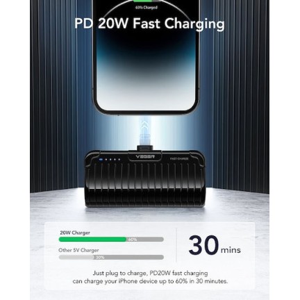 Veger W0558P Power Bank 5000mAh 20W με Θύρα USB-Lightning Fast Charging Μαύρο