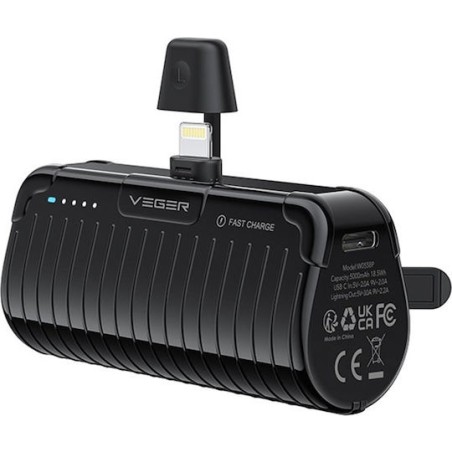 Veger W0558P Power Bank 5000mAh 20W με Θύρα USB-Lightning Fast Charging Μαύρο Veger W0558P Power Bank 5000mAh 20W με Θύρα USB-Lightning Fast Charging Μαύρο