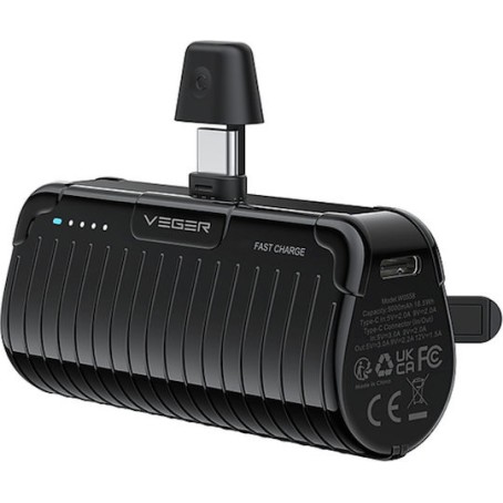Veger W0558 Power Bank 5000mAh 20W με Θύρα USB-Type C Fast Charging Μαύρο